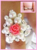Anel Pérolas com Flor Rosa