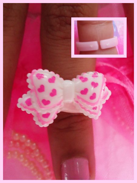 Anel Laço Branco e Pink